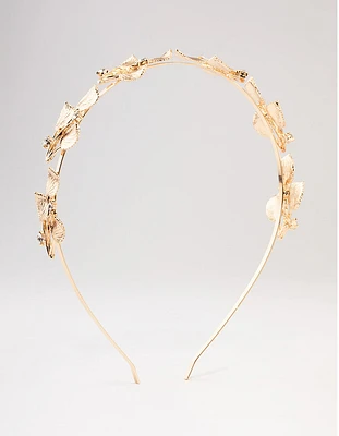 Gold Small Leafy Crystal Headband