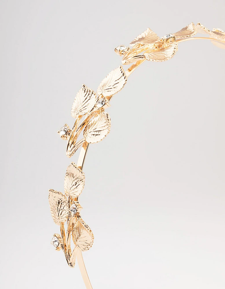 Gold Small Leafy Crystal Headband