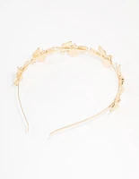 Gold Small Leafy Crystal Headband