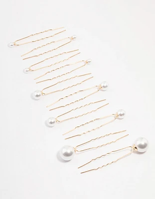 Gold Mixed Pearl Hair Pin Pack