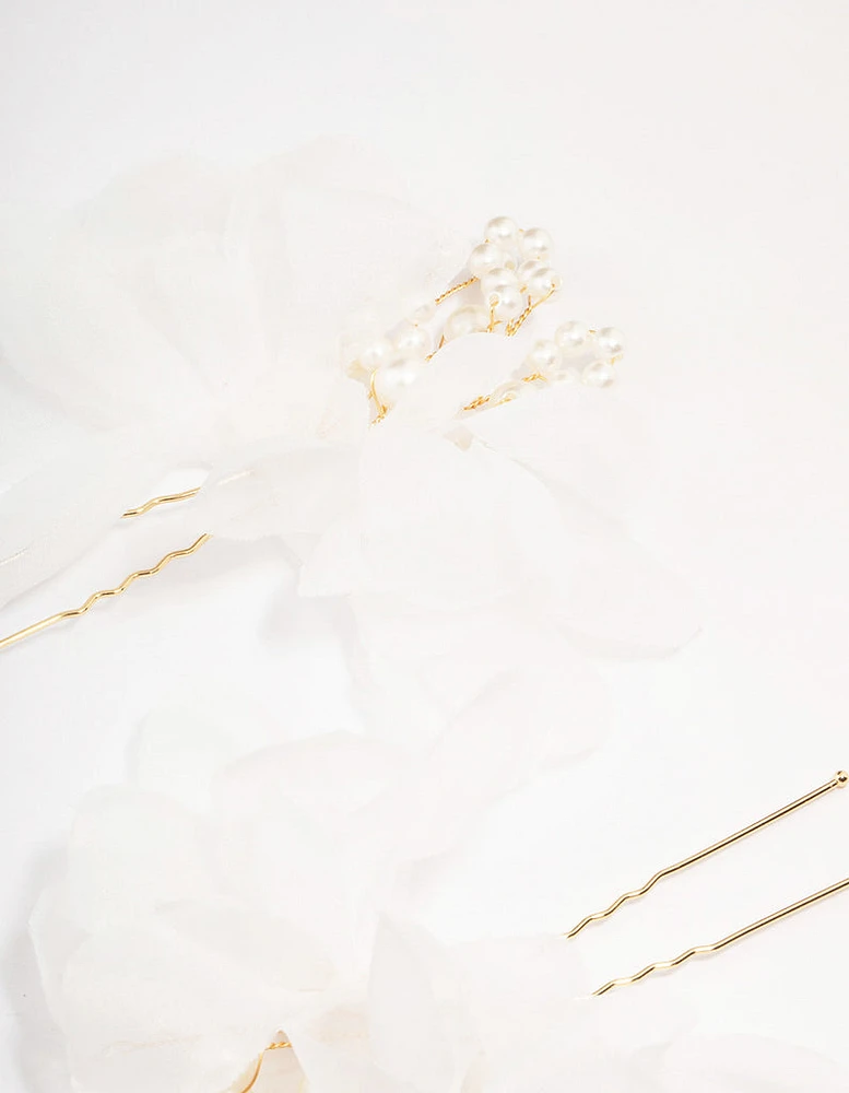 Gold Pearl & Flower Hair Pin Pack