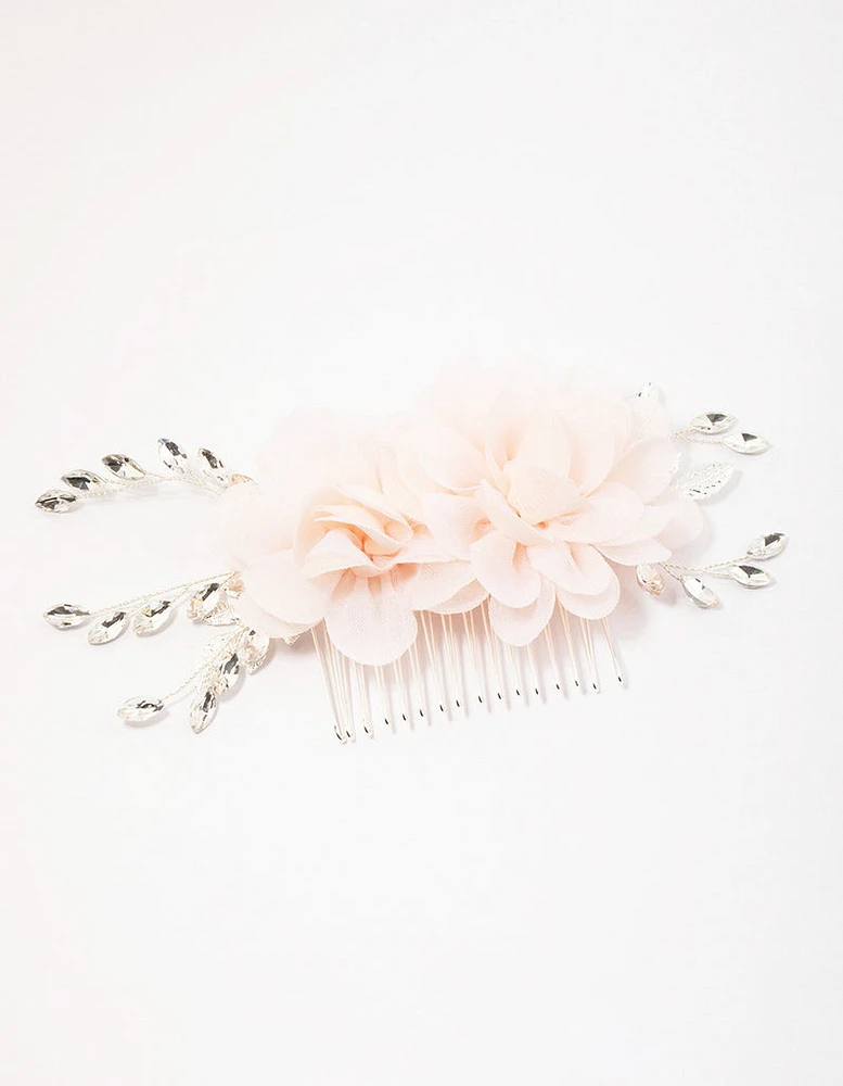 Silver Flower Crystal Leaf Hair Comb