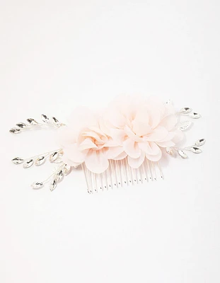 Silver Flower Crystal Leaf Hair Comb