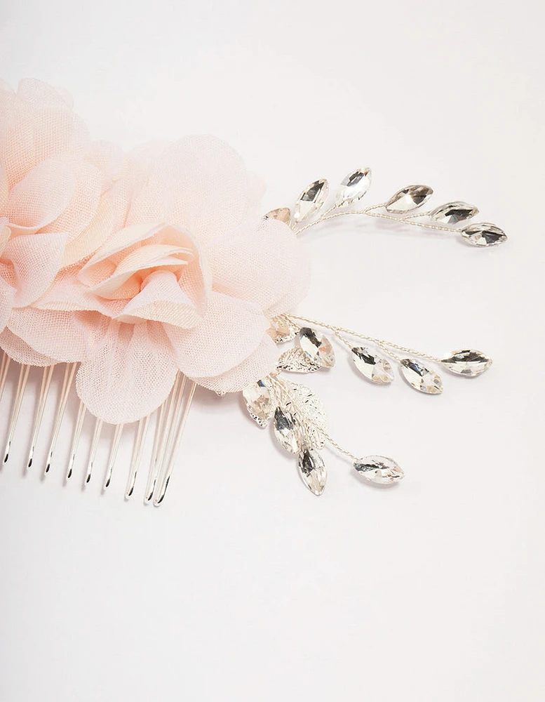 Silver Flower Crystal Leaf Hair Comb