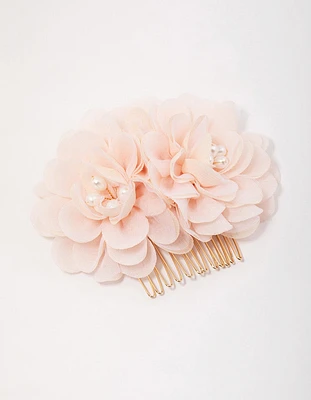 Gold Triple Pink Flower Hair Comb