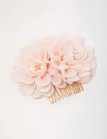 Gold Triple Pink Flower Hair Comb