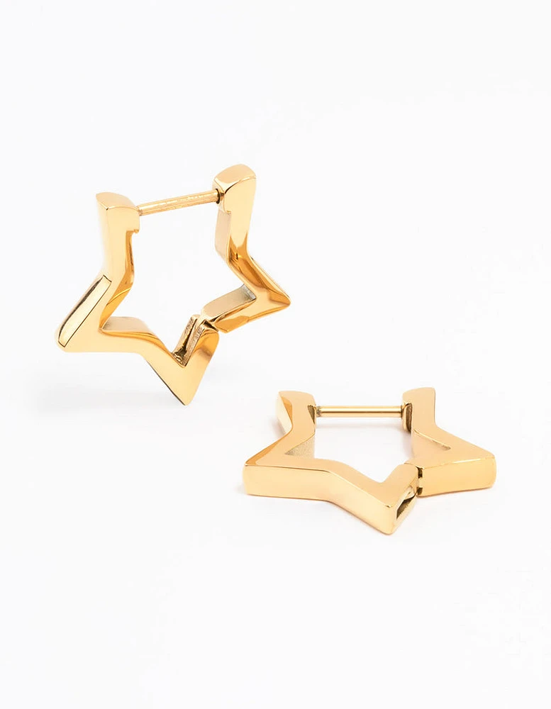 Gold Plated Surgical Steel Star Outline Huggie Earrings