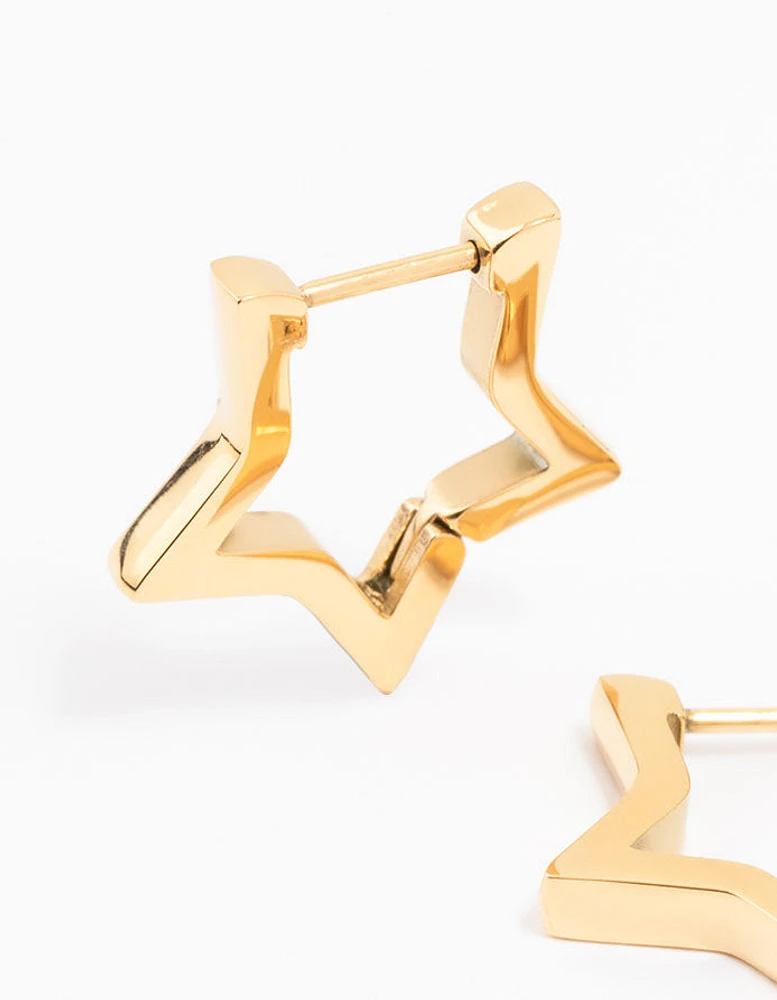 Gold Plated Surgical Steel Star Outline Huggie Earrings