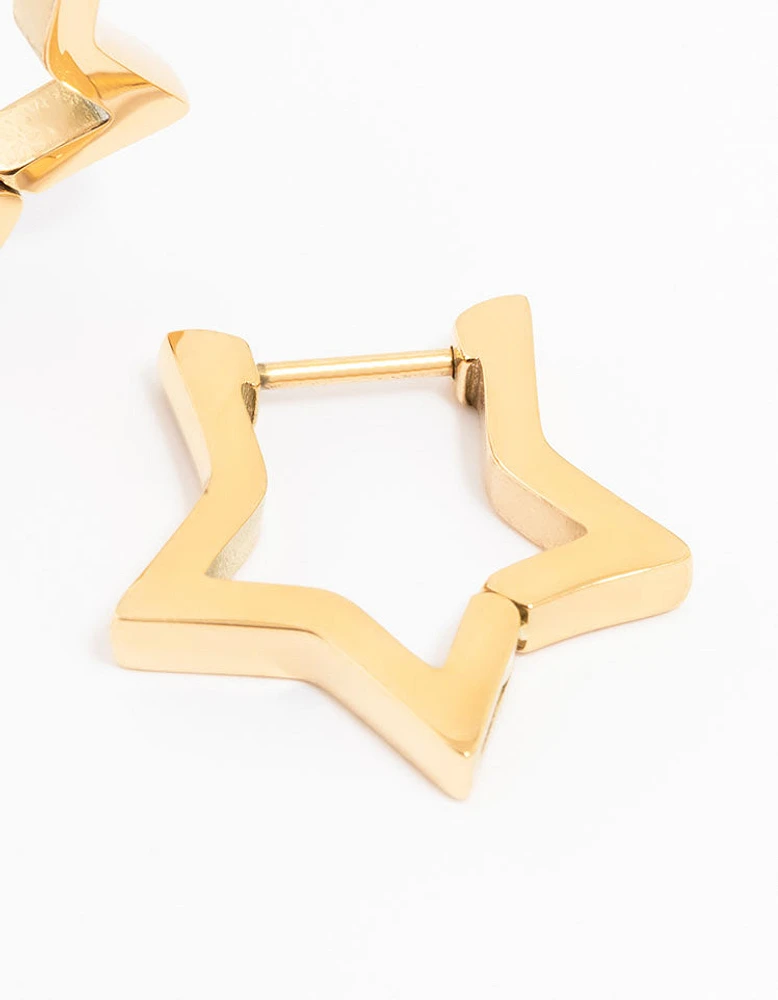 Gold Plated Surgical Steel Star Outline Huggie Earrings