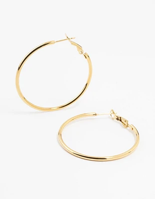 Gold Plated Surgical Steel Thin Hoop Earrings 40 MM