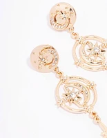 Gold Diamante Celestial Moon Drop Earrings