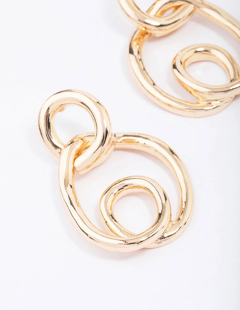 Gold Wrapped Circle Drop Earrings