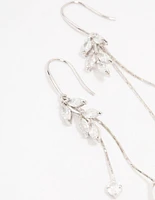 Rhodium Cubic Zirconia Leaf & Pearl Drop Earrings