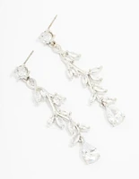 Silver Cubic Zirconia Vine Leaf Drop Earrings