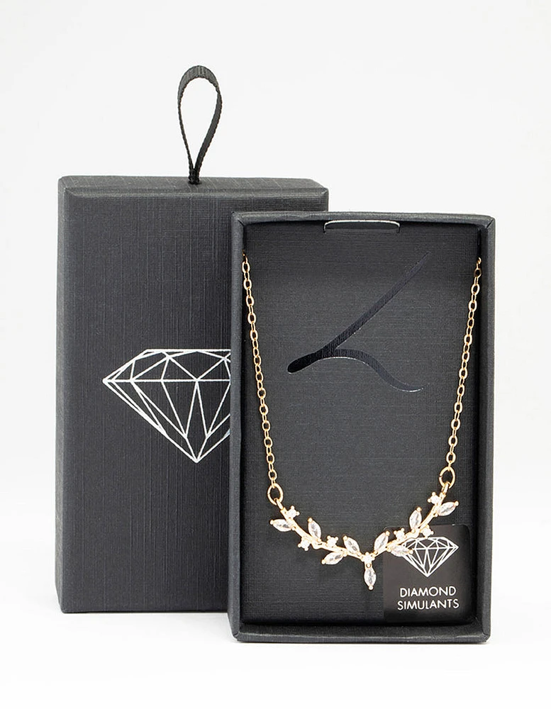 Gold Cubic Zirconia Vine Necklace