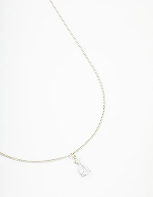 Silver Cubic Zirconia Pear Pendant Necklace