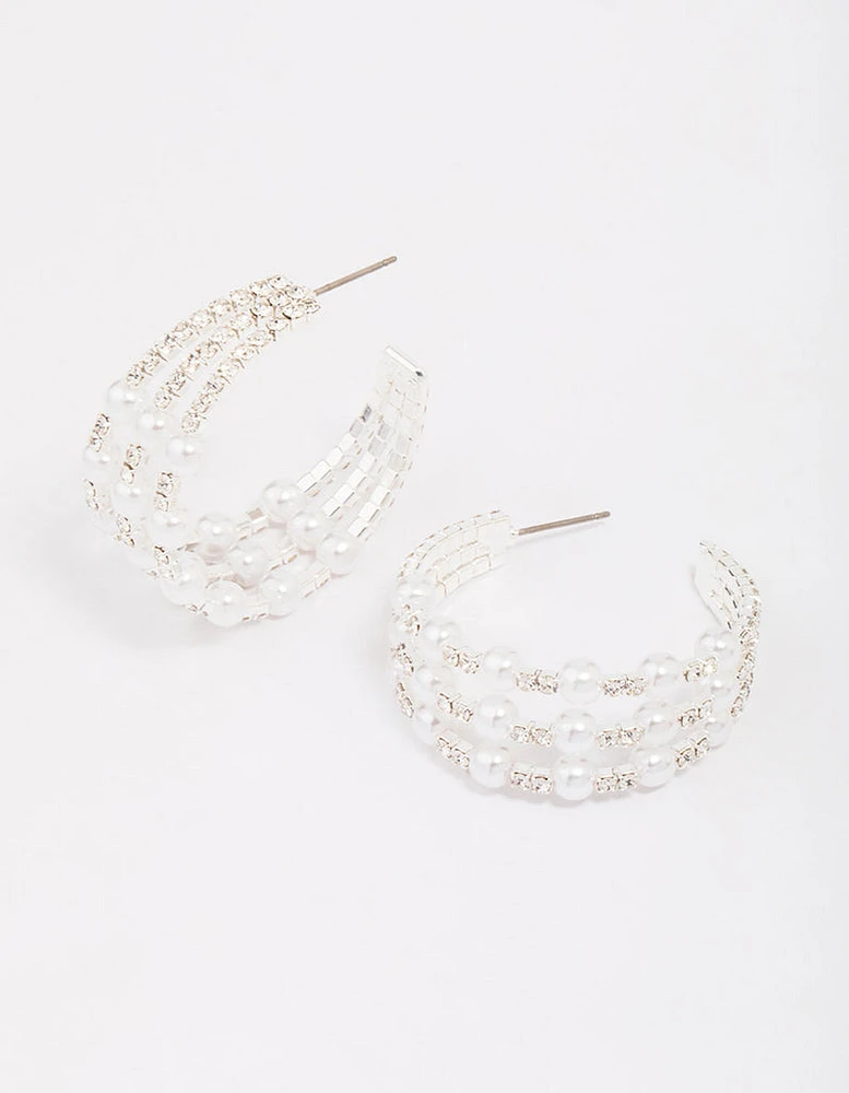 Silver Triple Row Hoop Earrings