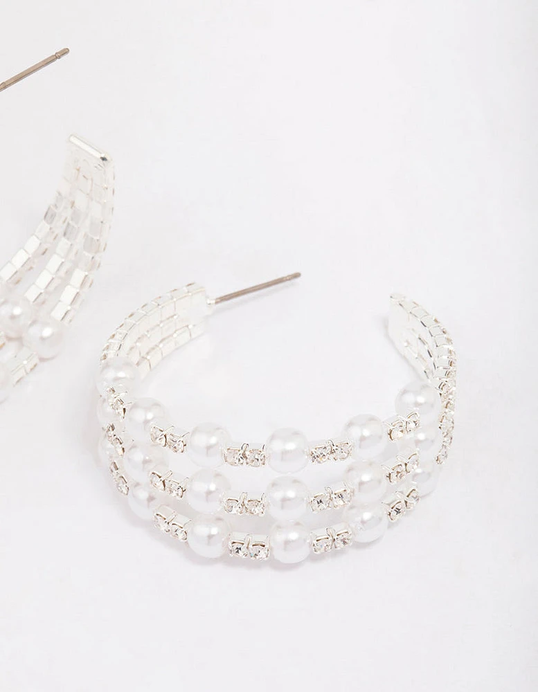 Silver Triple Row Hoop Earrings