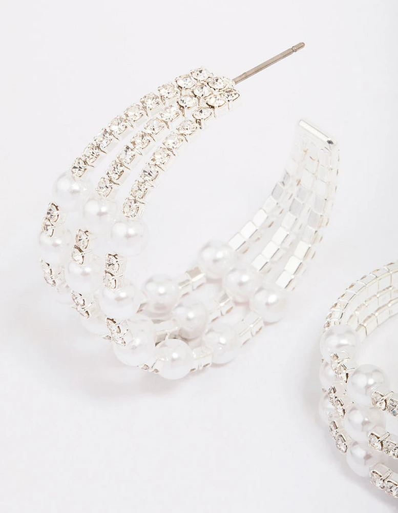 Silver Triple Row Hoop Earrings