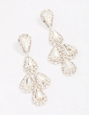 Silver Teardrop Diamante Drop Earrings
