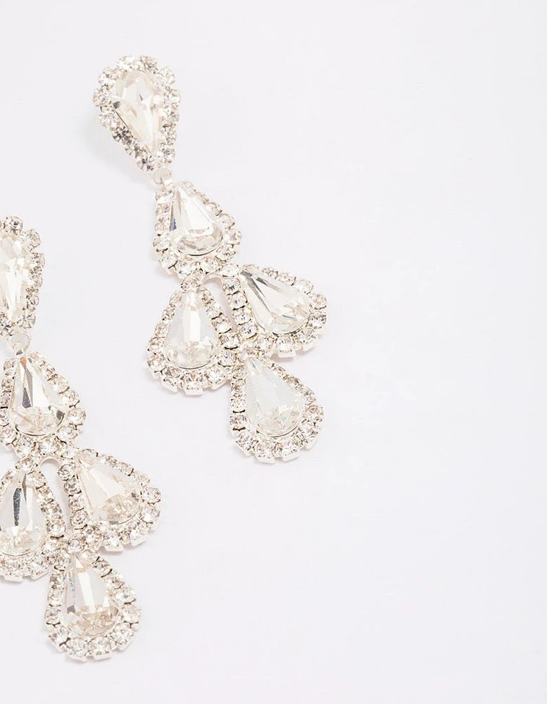 Silver Teardrop Diamante Drop Earrings