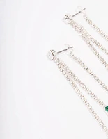 Silver Triple Row Emerald Cupchain Drop Earrings