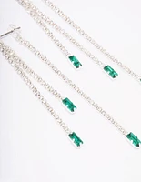 Silver Triple Row Emerald Cupchain Drop Earrings