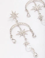 Rhodium Celestial & Pearl Drop Earrings