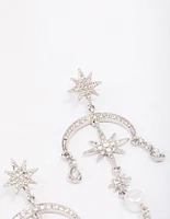 Rhodium Celestial & Pearl Drop Earrings
