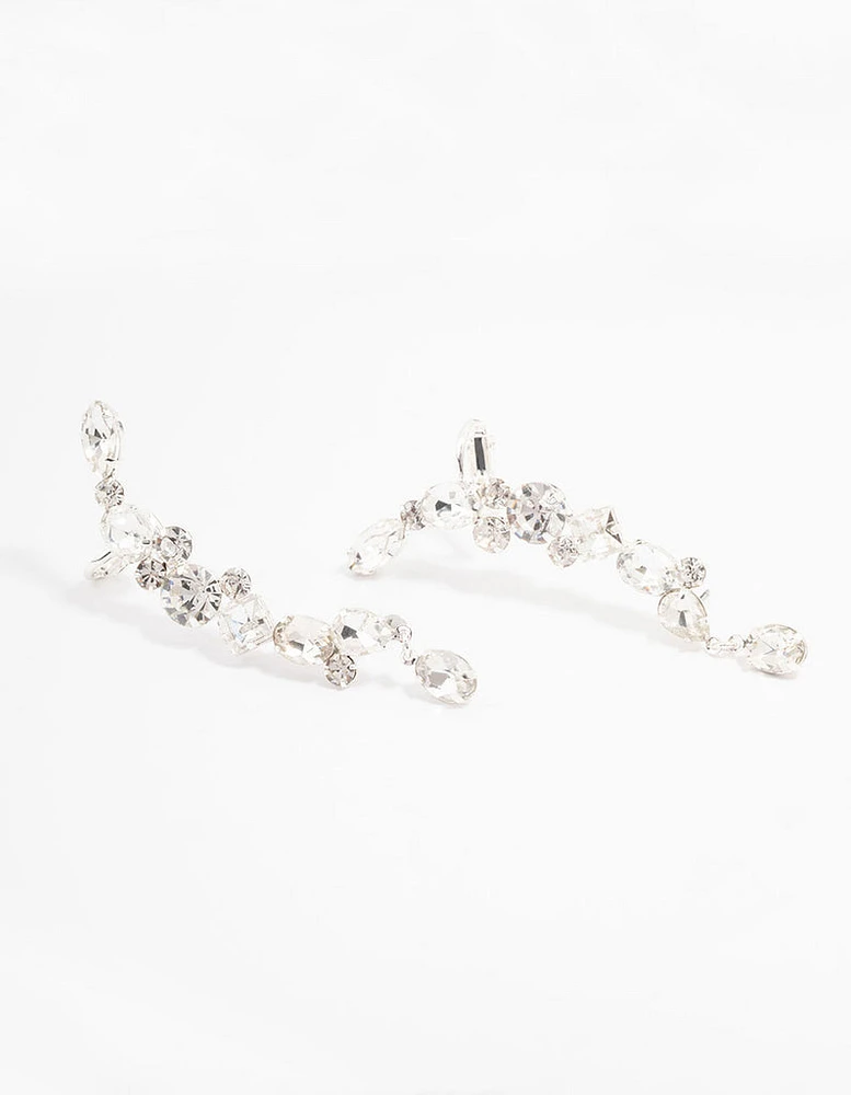 Silver Multi Diamante Cuff Earrings