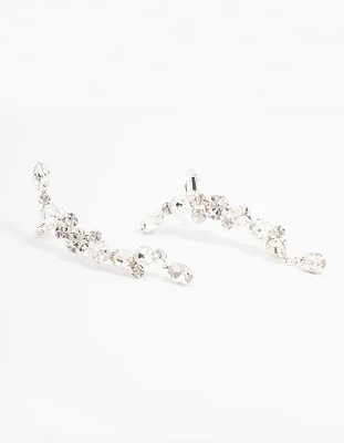 Silver Multi Diamante Cuff Earrings