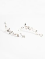 Silver Multi Diamante Cuff Earrings