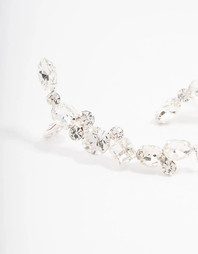 Silver Multi Diamante Cuff Earrings