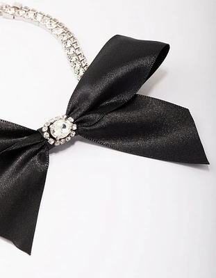 Silver Fabric Bow Choker Necklace