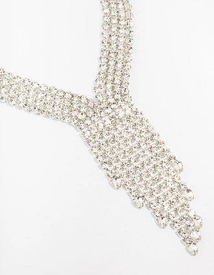 Silver Multi Row Diamante Necklace