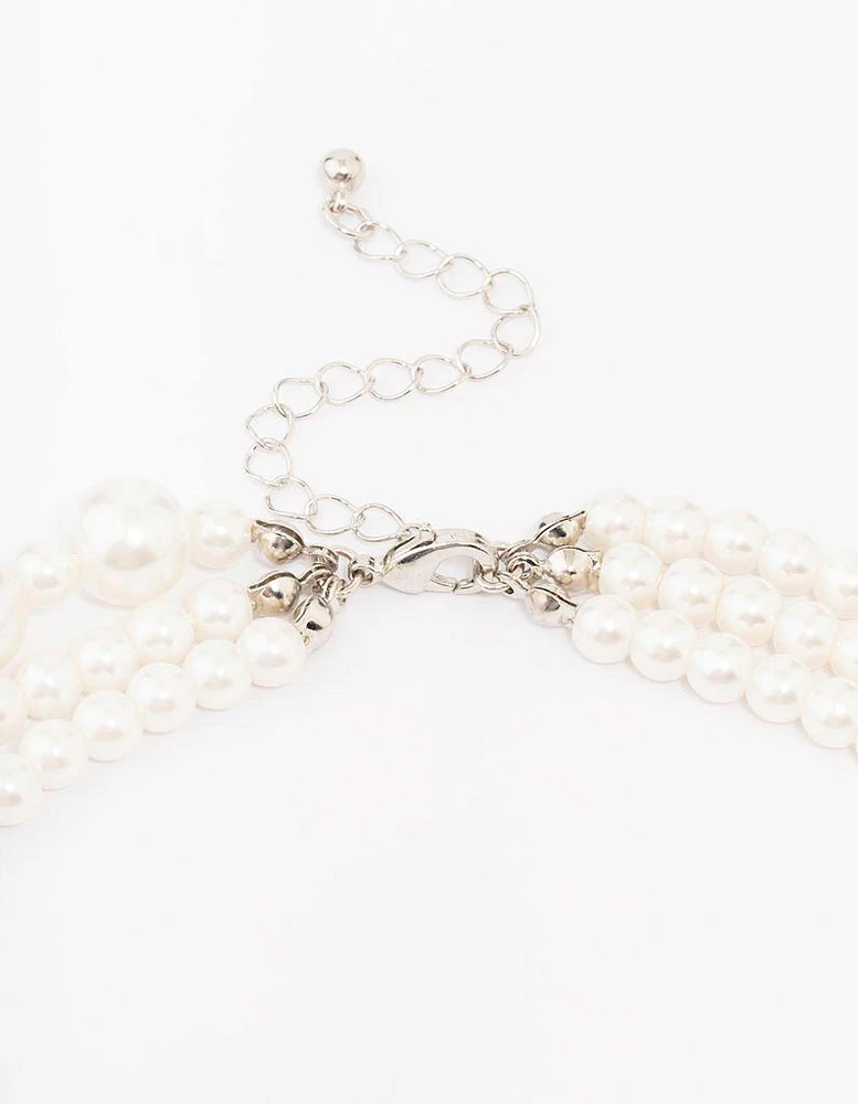 Pearl Beaded Layered Necklace & Stud Earring Set