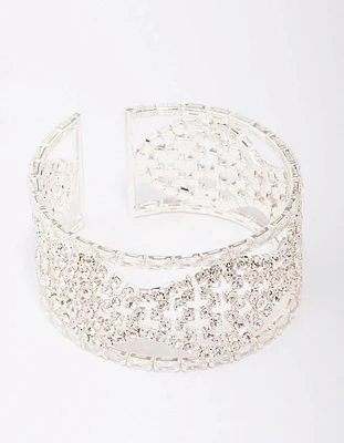 Silver Diamante Thick Wrist Cuff