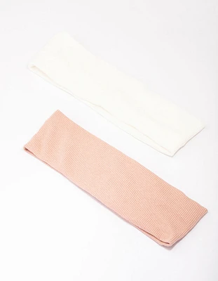 Ivory & Pink Ribbed Fabric Headband Pack