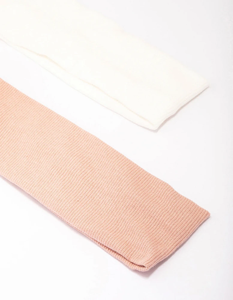 Ivory & Pink Ribbed Fabric Headband Pack