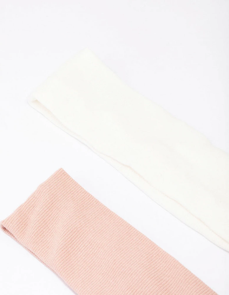 Ivory & Pink Ribbed Fabric Headband Pack