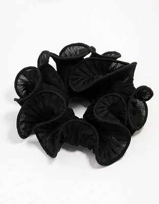 Black Fabric Crinkle Statement Hair Scrunchie