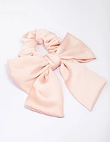 Blush Satin Bow Fabric Scrunchie