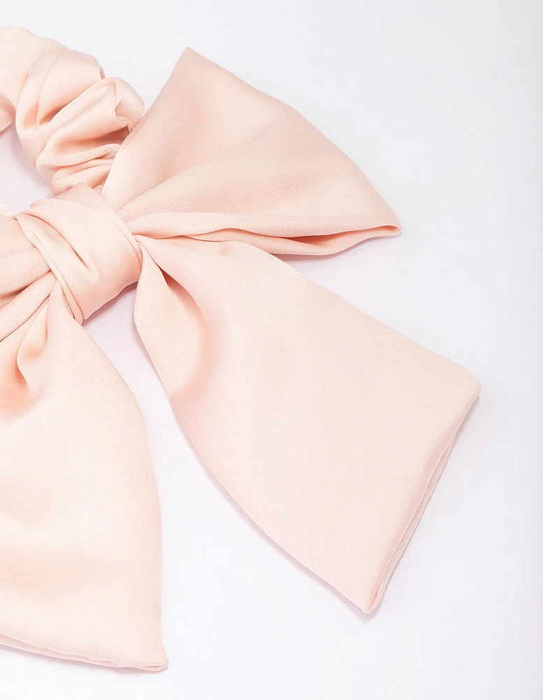 Blush Satin Bow Fabric Scrunchie