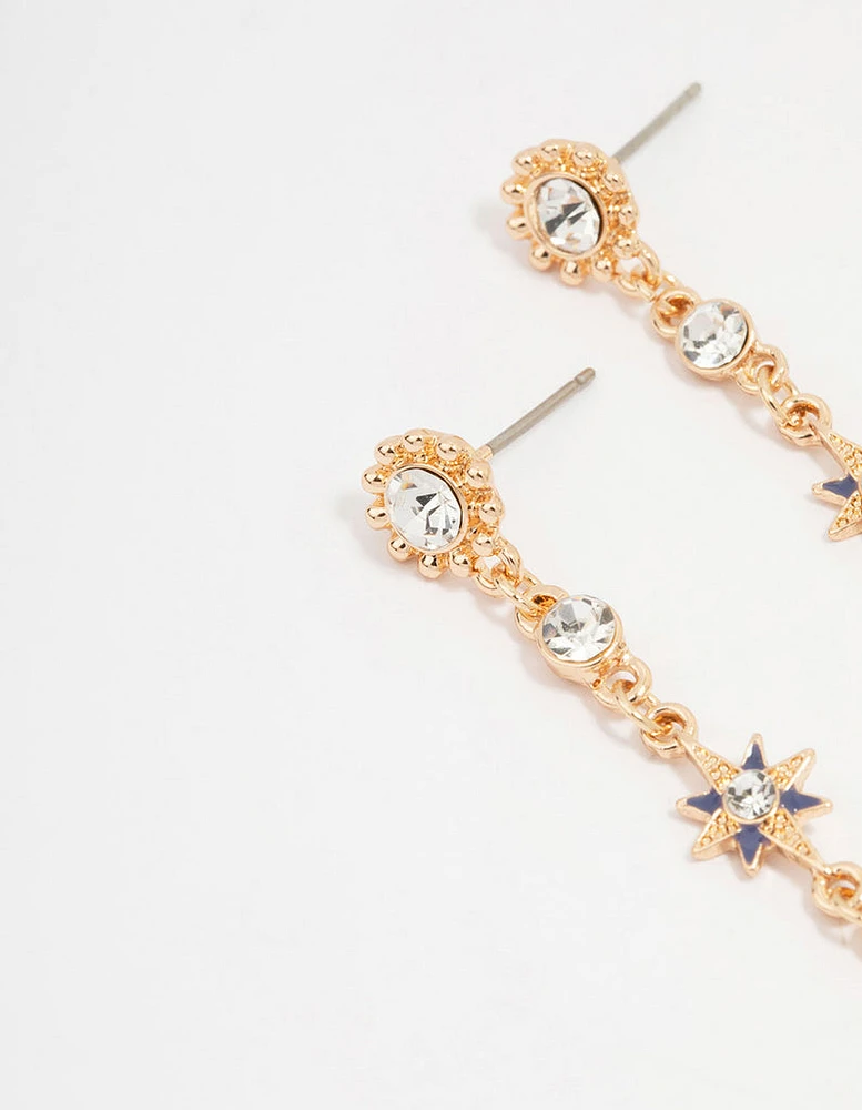 Gold Celestial Charm Drop Earrings