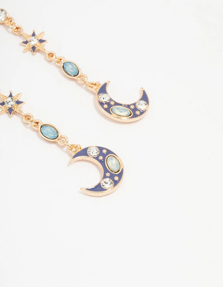 Gold Celestial Charm Drop Earrings