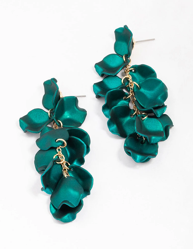 Green Iridescent Petal Drop Earrings