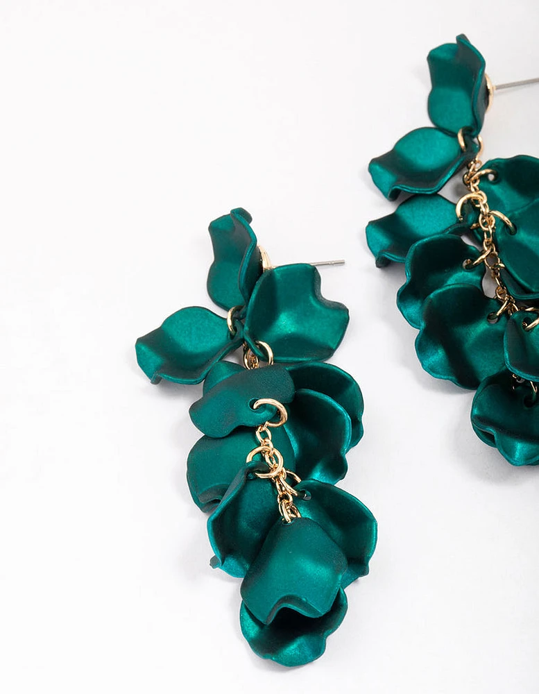 Green Iridescent Petal Drop Earrings