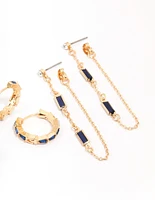 Gold Navy Mix Earring 3-Pack