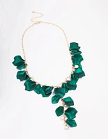 Green Iridescent Flower Petal Statement Necklace