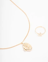 Gold Floral Locket Jewellery Set